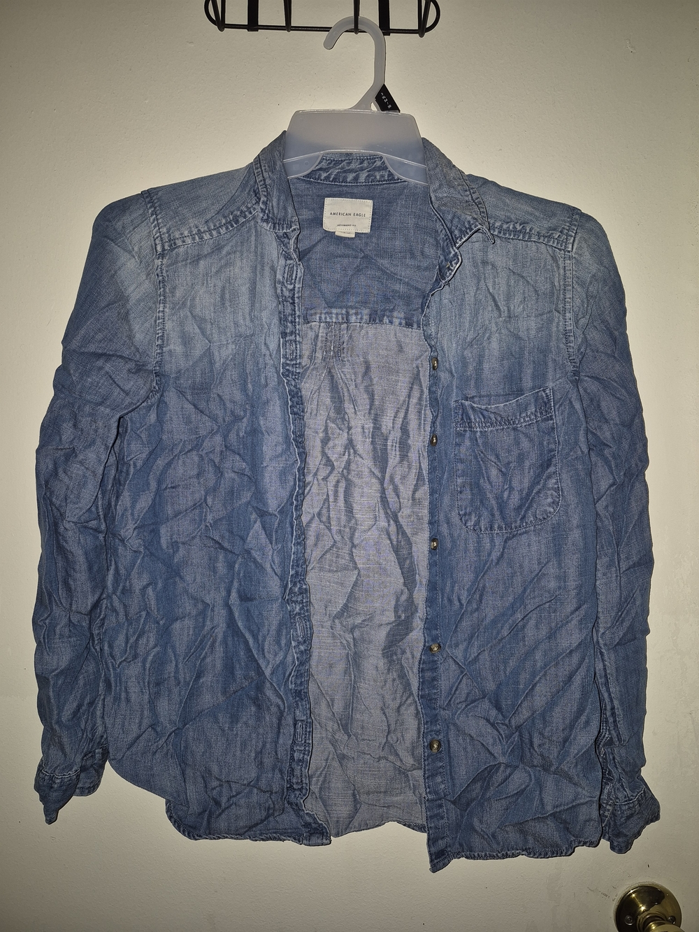 American Eagle Outfitters Light Blue Denim Button-Down Shirt